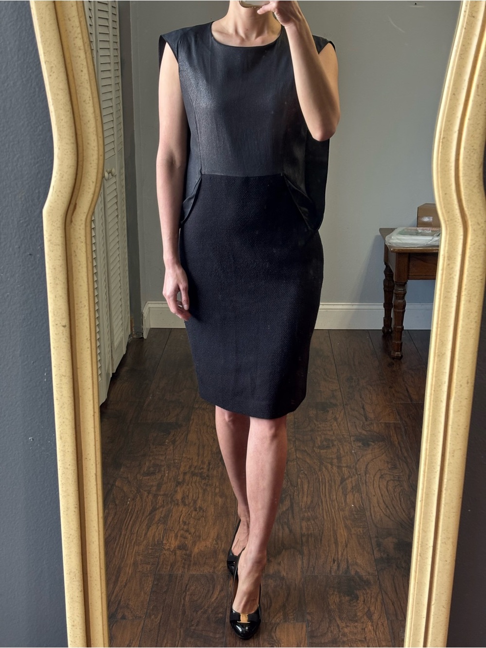 Classic Black Shimmer Sleeveless Cape Dress XS